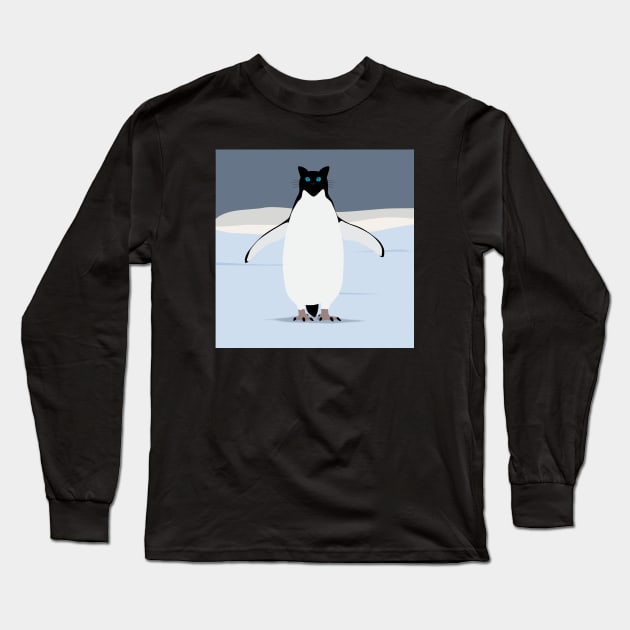 Penguin Cat Long Sleeve T-Shirt by KneppDesigns